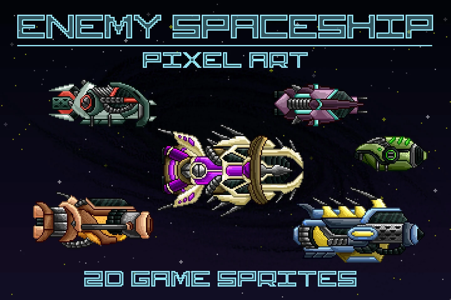 Pixel Art Enemy Spaceship 2D Sprites