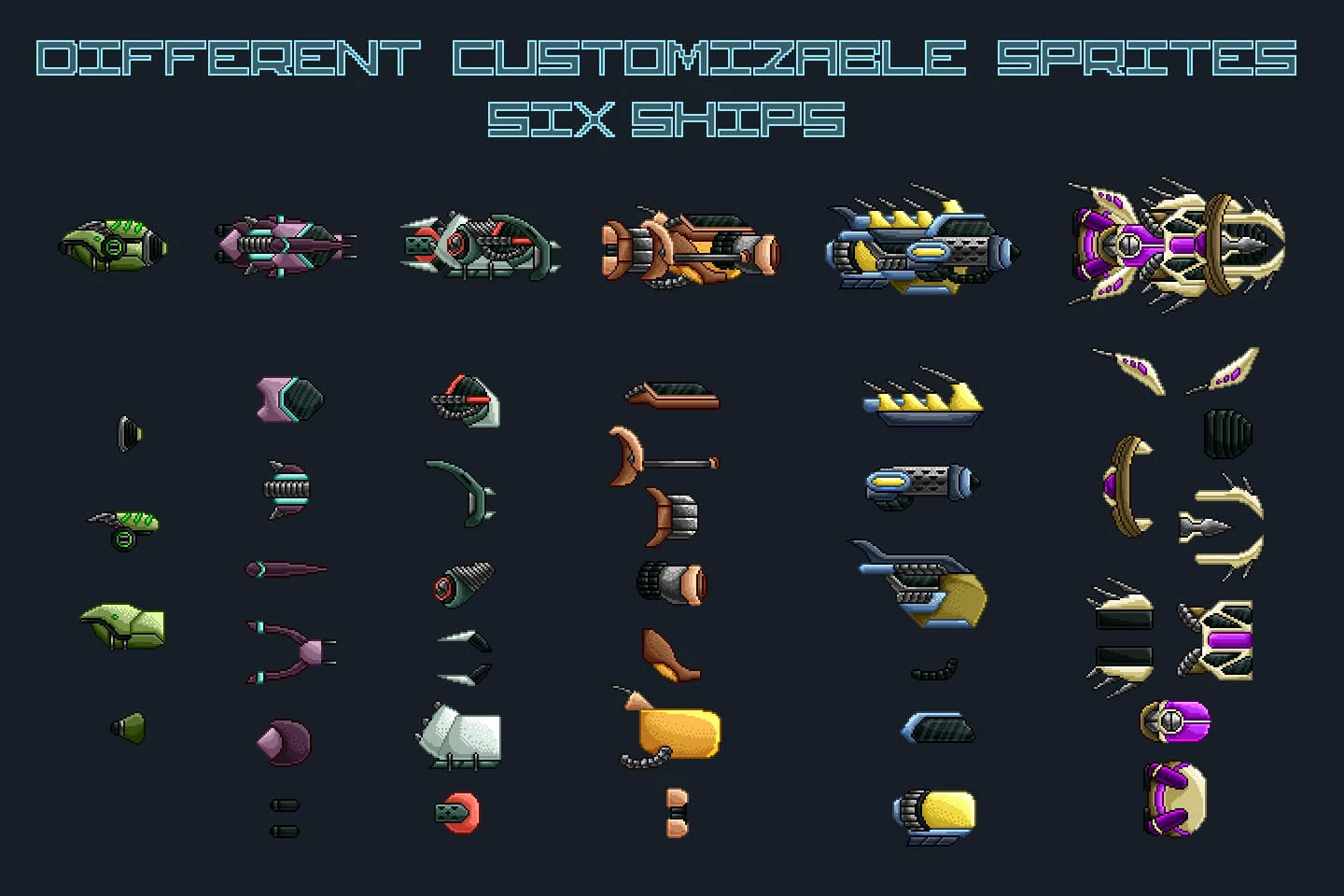 Pixel Art Enemy Spaceship 2D Sprites