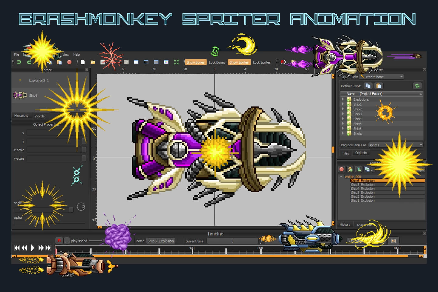 Pixel Art Enemy Spaceship 2D Sprites
