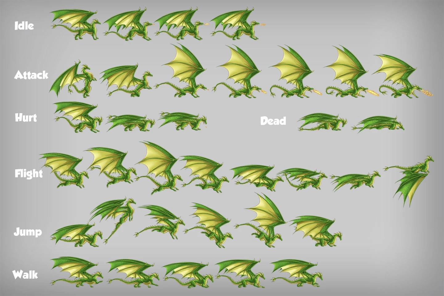 2D Game Dragon Character Sprites