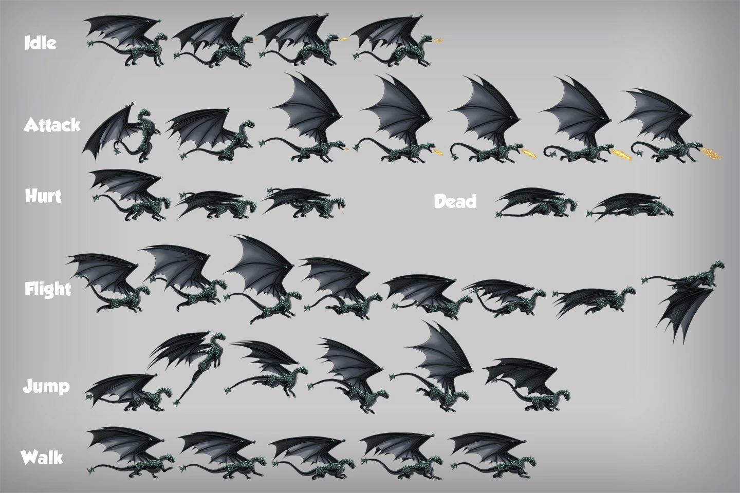 2D Game Dragon Character Sprites
