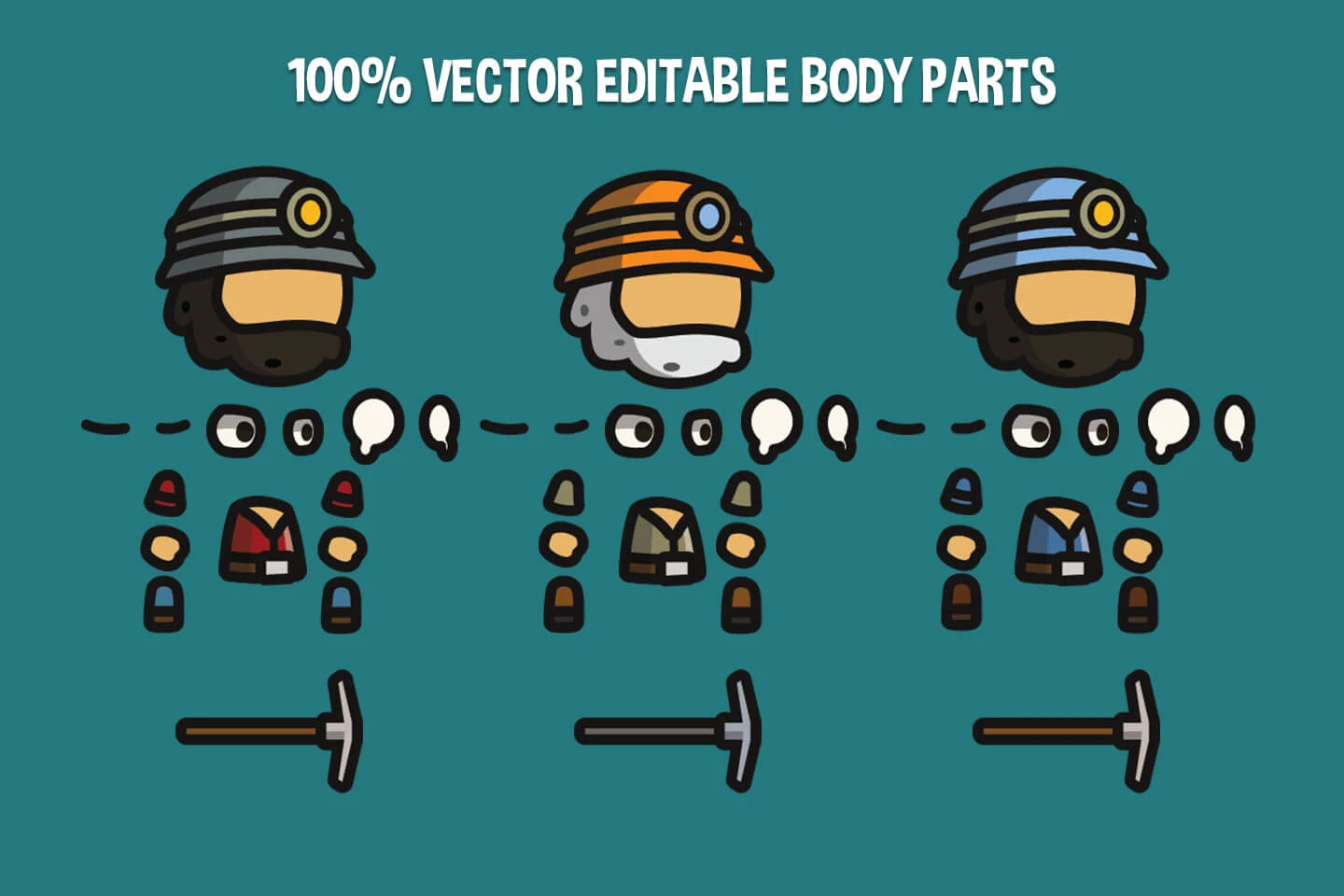 Gold Miner Tiny Style 2D Character Sprites