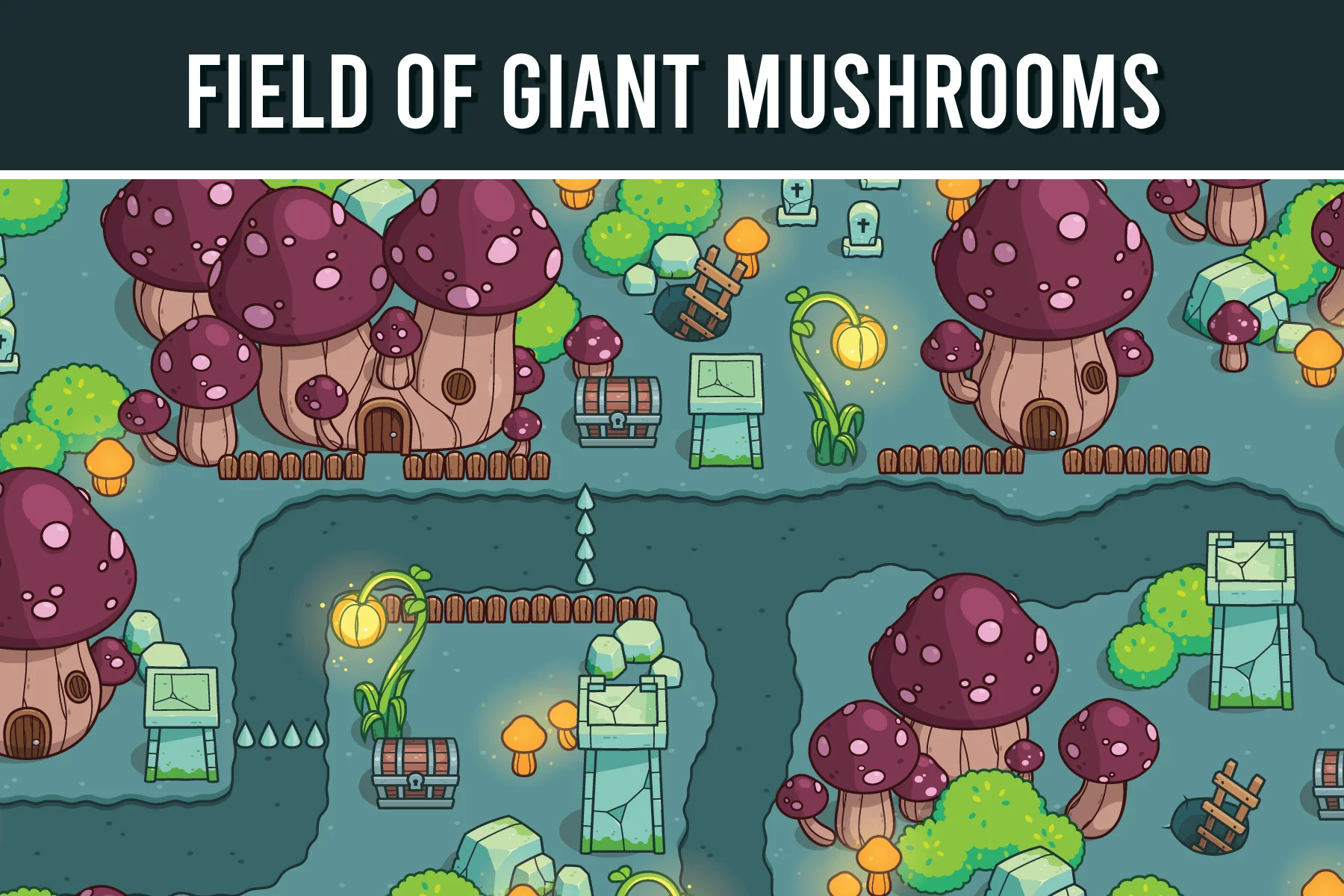 Giant Mushroom Location 2D Top-Down Tileset
