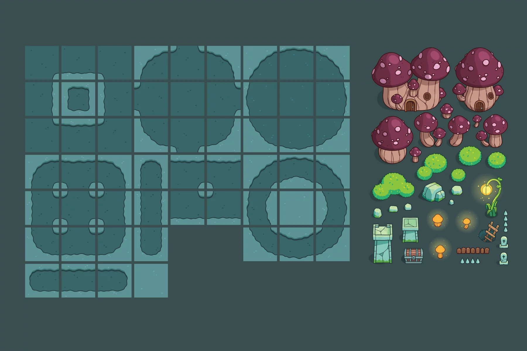 Giant Mushroom Location 2D Top-Down Tileset