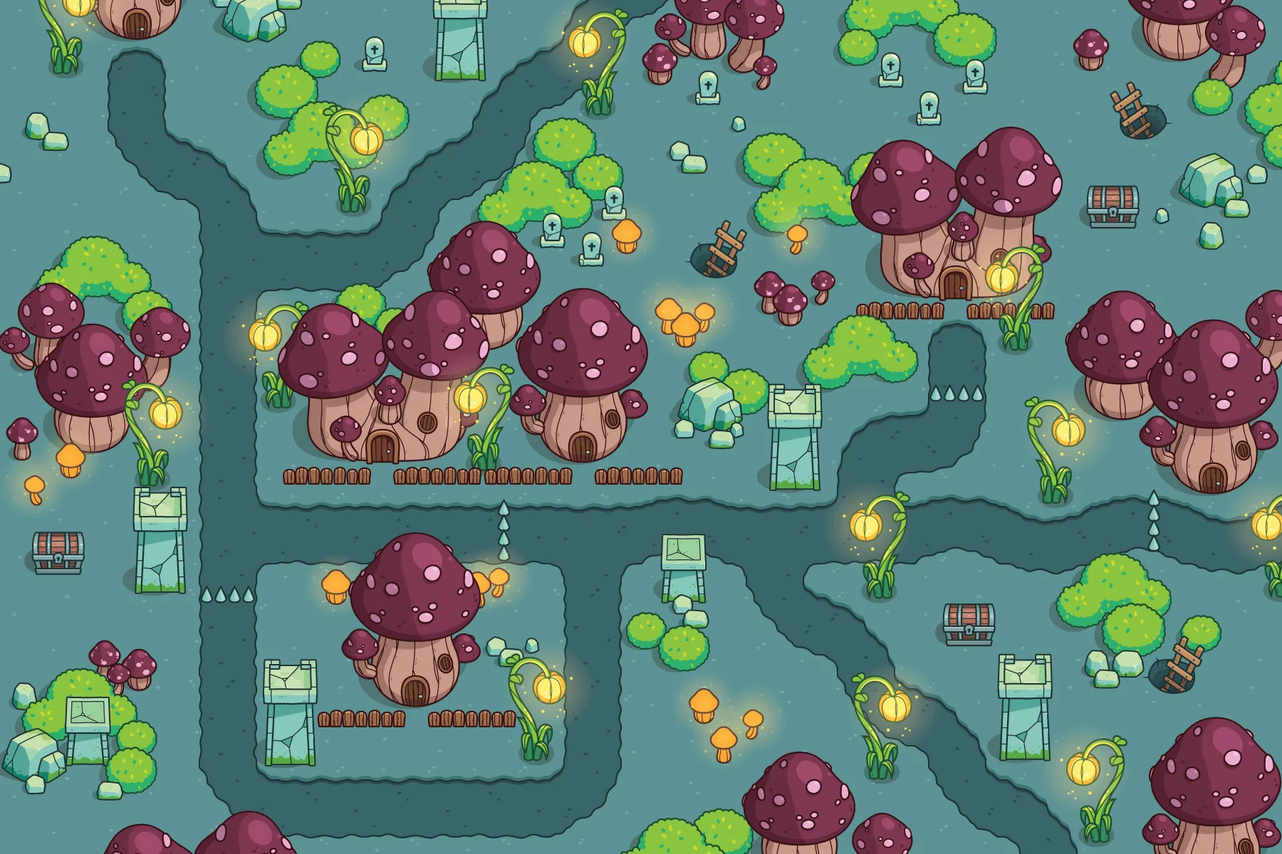 Giant Mushroom Location 2D Top-Down Tileset