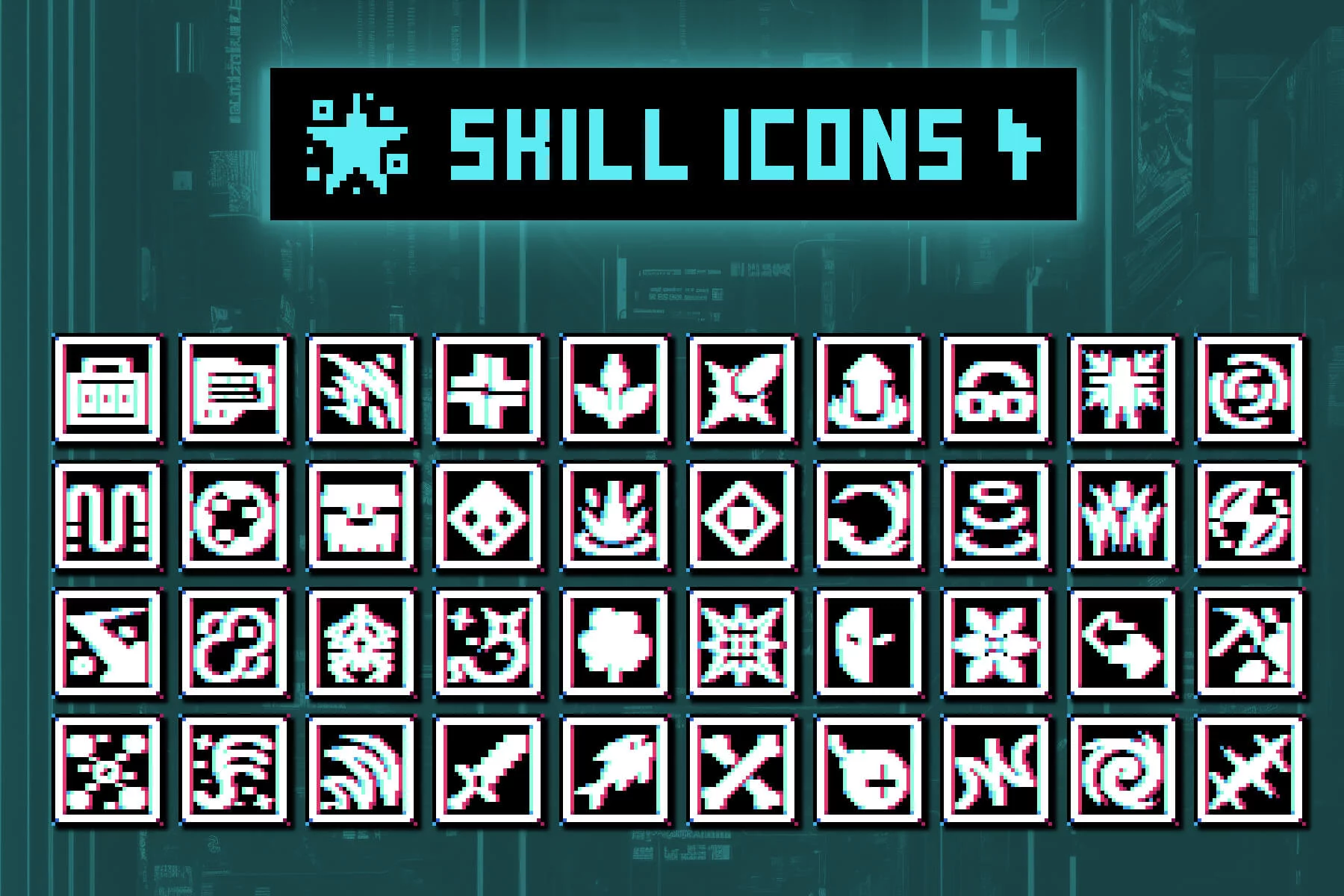 Skill Icons for Pixel Art Cyberpunk Platformer