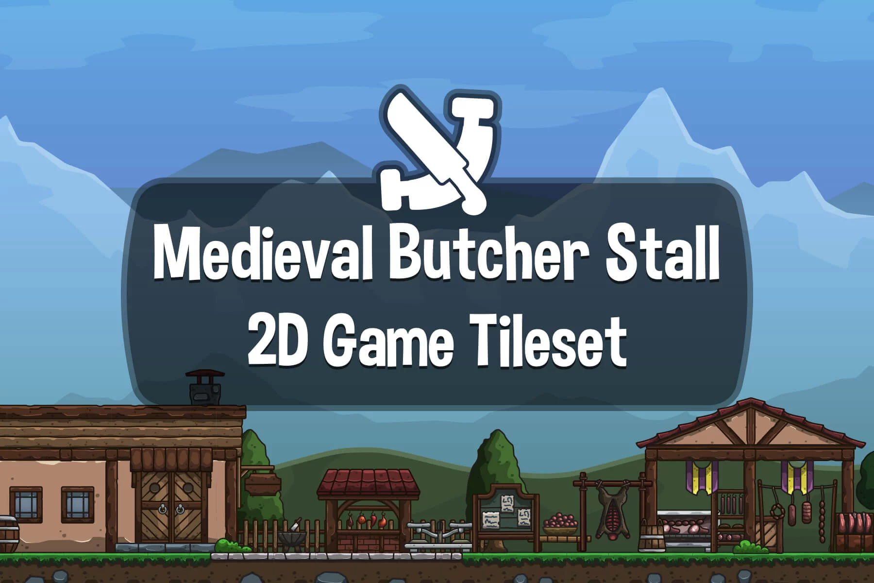 Cartoon Medieval Butcher Stall 2D Tileset