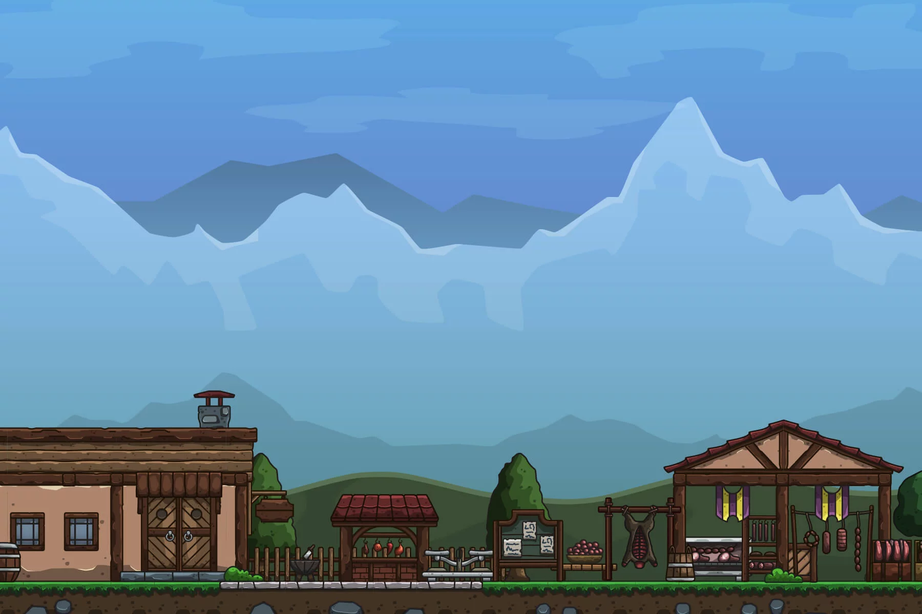Cartoon Medieval Butcher Stall 2D Tileset