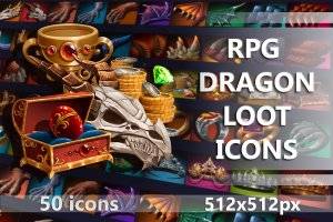 RPG龙之宝藏图标集：奇幻战利品素材