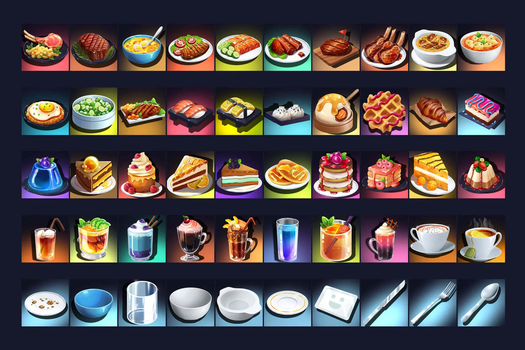 Different Food Icons for Video Game