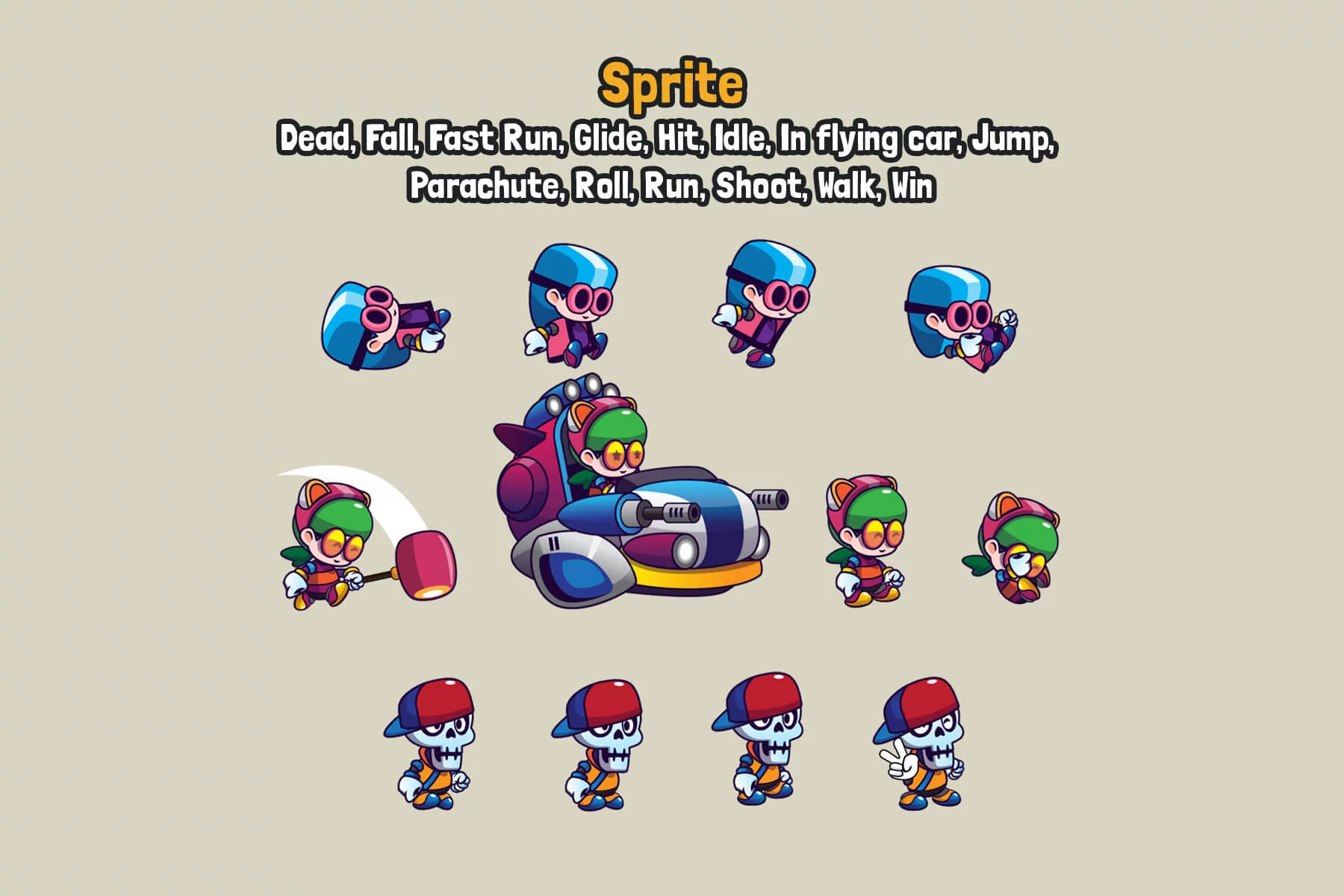 3 Cartoon Chibi Protagonists Asset Pack