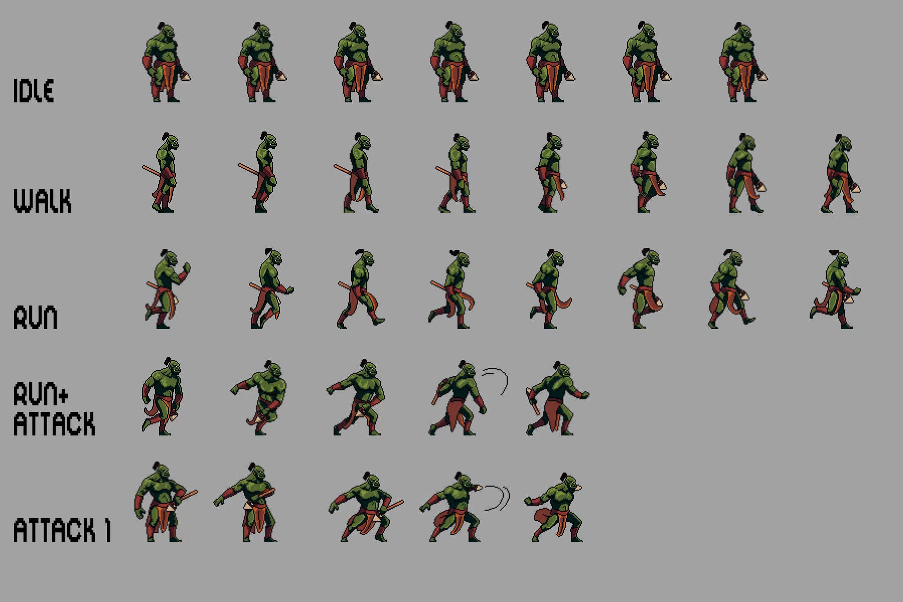 Orc Character Sprite Sheets Pixel Art