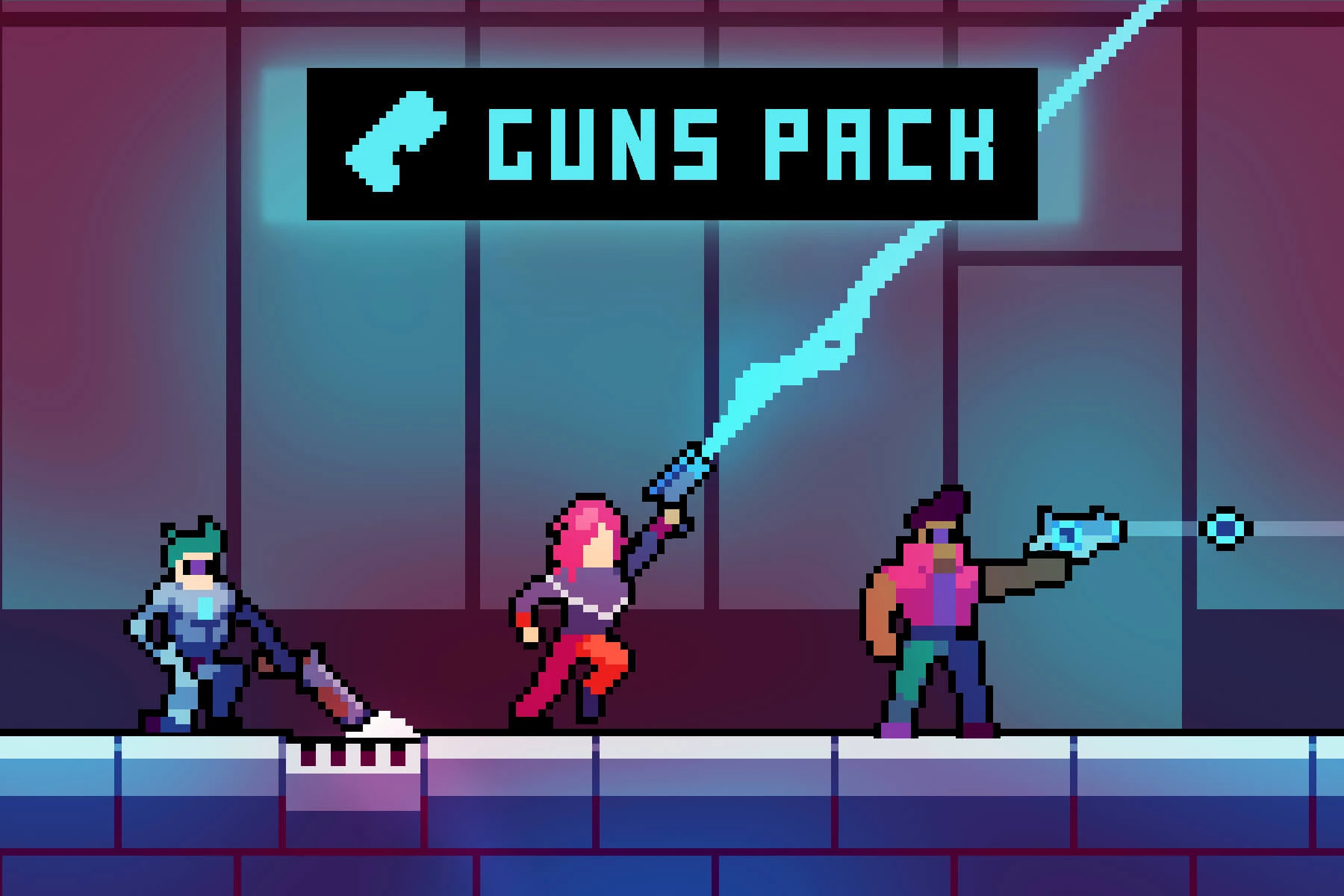 Guns for Cyberpunk Characters Pixel Art