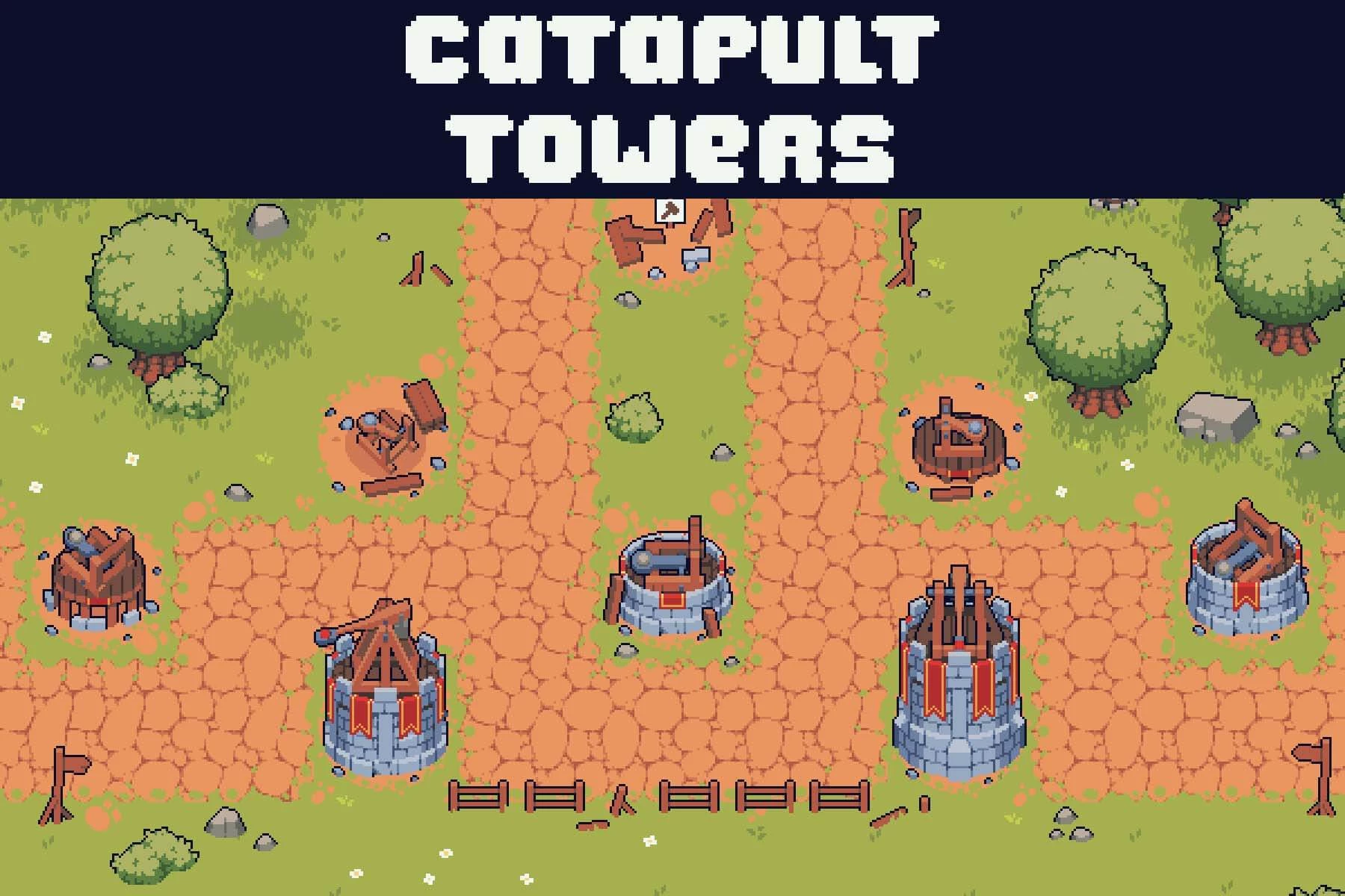 Catapult Towers Pixel Art for Tower Defense