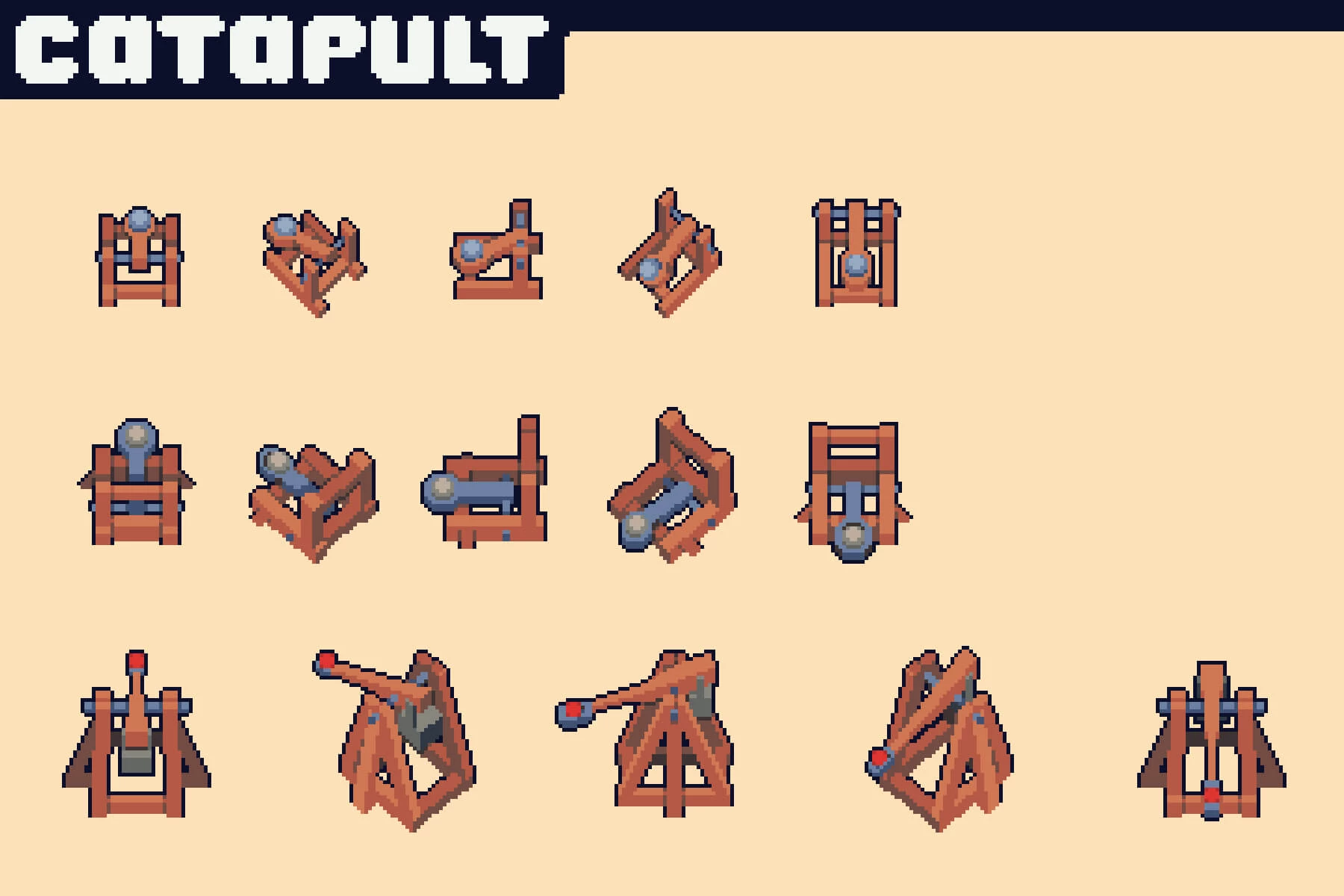 Catapult Towers Pixel Art for Tower Defense