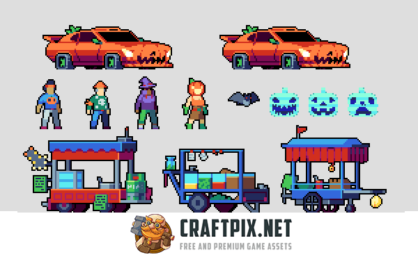 Halloween Decorations, Characters and Items Pixel Art