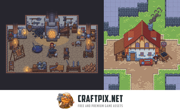 Pixel Blacksmith House Interior and Exterior Assets