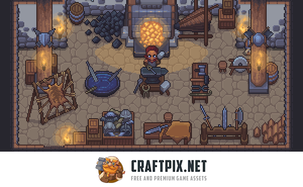 Pixel Blacksmith House Interior and Exterior Assets