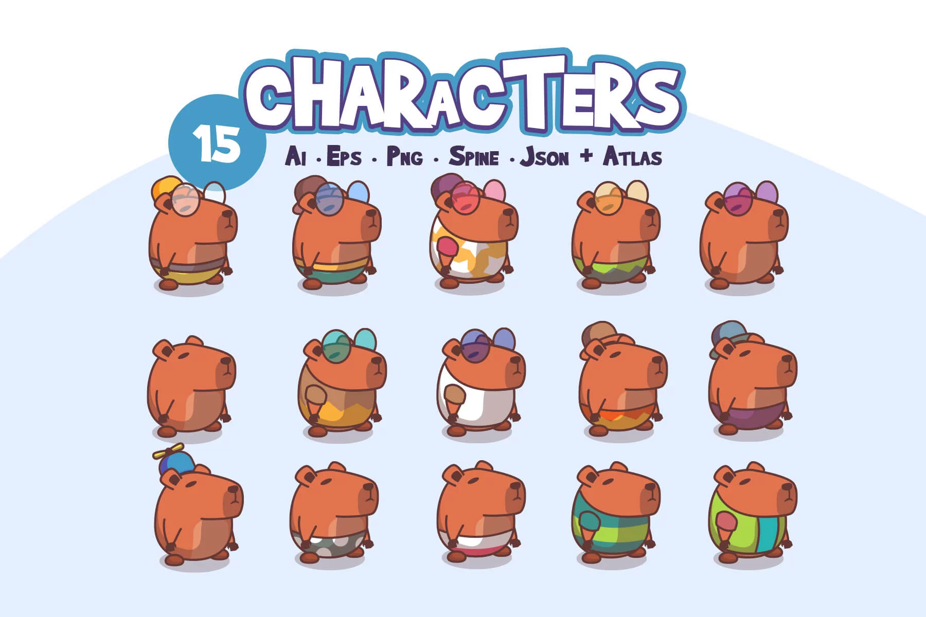 Capybara Cartoon Characters Asset Pack
