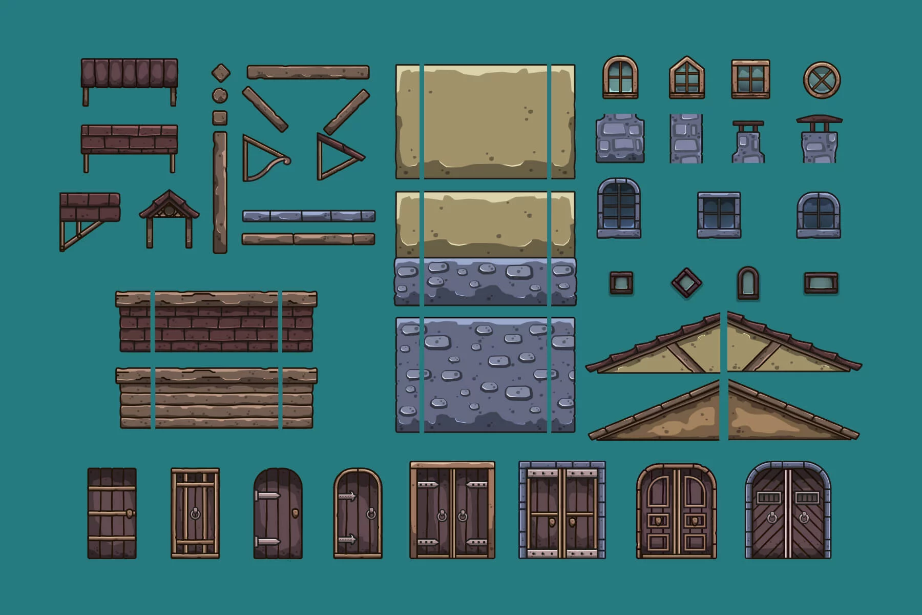 Cartoon Medieval Guard Post Vector Game Tileset
