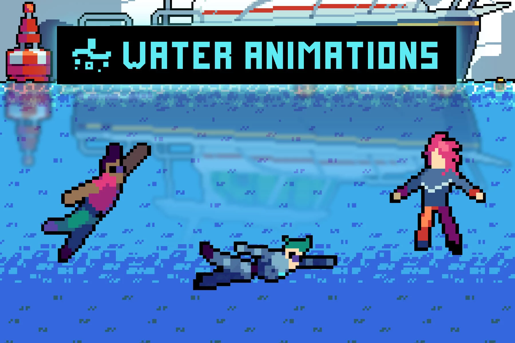 Cyberpunk Swimming Characters Pixel Art