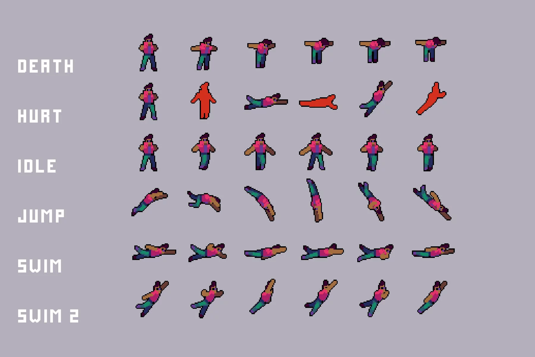Cyberpunk Swimming Characters Pixel Art