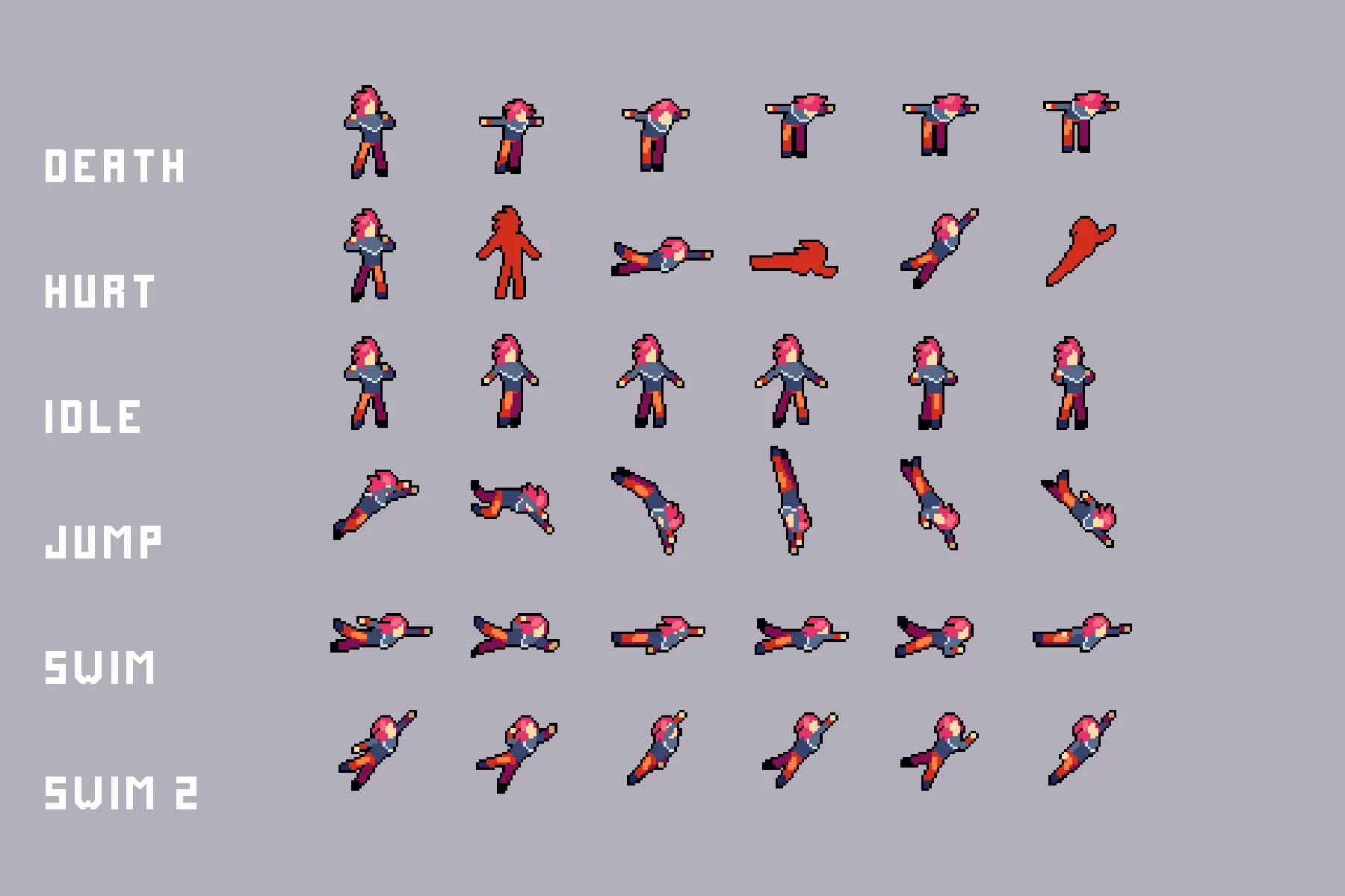 Cyberpunk Swimming Characters Pixel Art