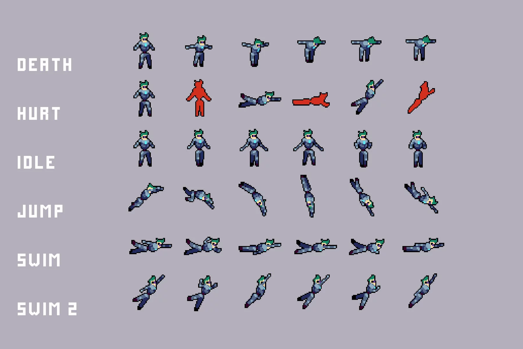 Cyberpunk Swimming Characters Pixel Art