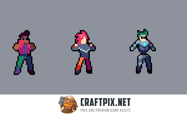 Cyberpunk Swimming Characters Pixel Art
