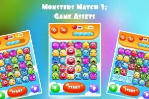 怪物消除3：游戏素材合集，可爱角色与UI元素