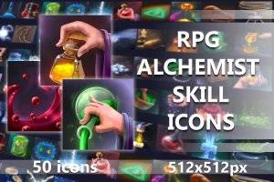 RPG炼金术师技能图标集：50枚高品质角色技能素材