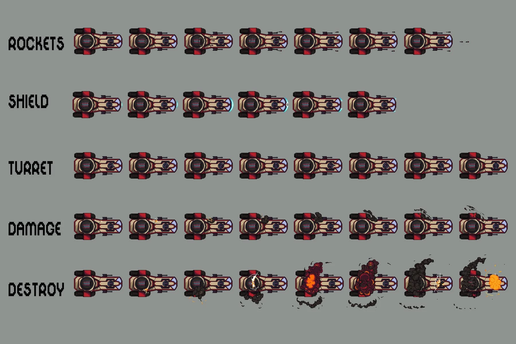 Spaceship Pixel Art Sprite Sheets