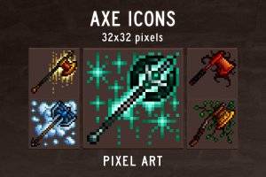 Axe RPG Icons Pixel Art：劈砍武器图标集