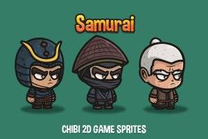 武士Q版角色精灵素材：三位武士角色与动画
