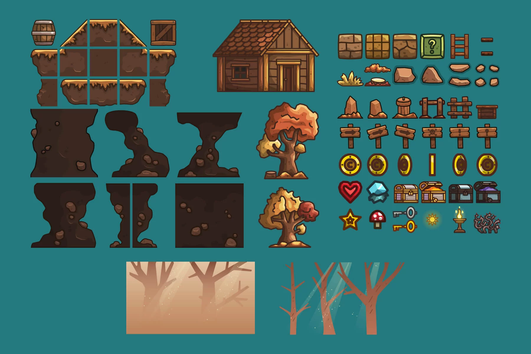 Autumn Forest 2D Platformer Tileset