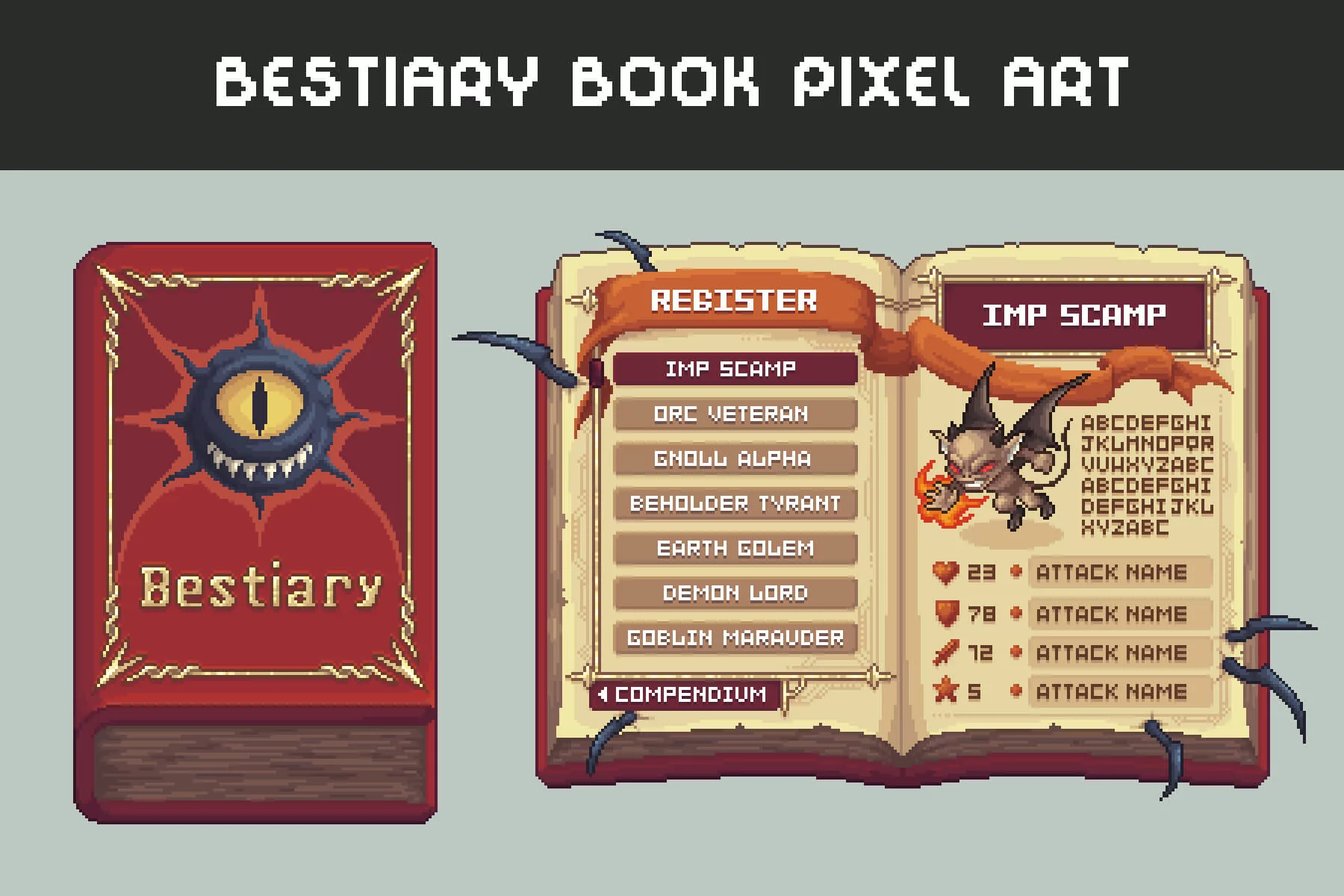 Bestiary Book Pixel Art Asset Pack