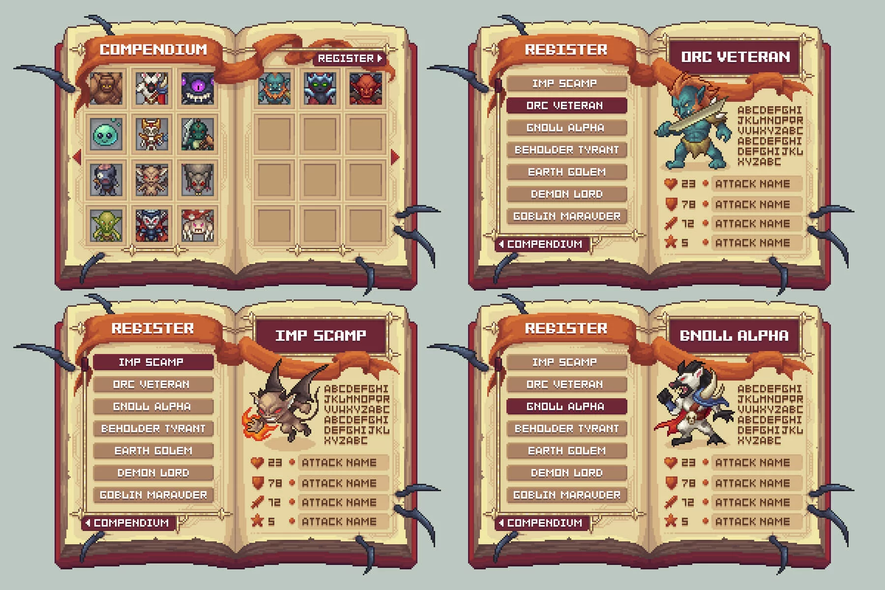 Bestiary Book Pixel Art Asset Pack