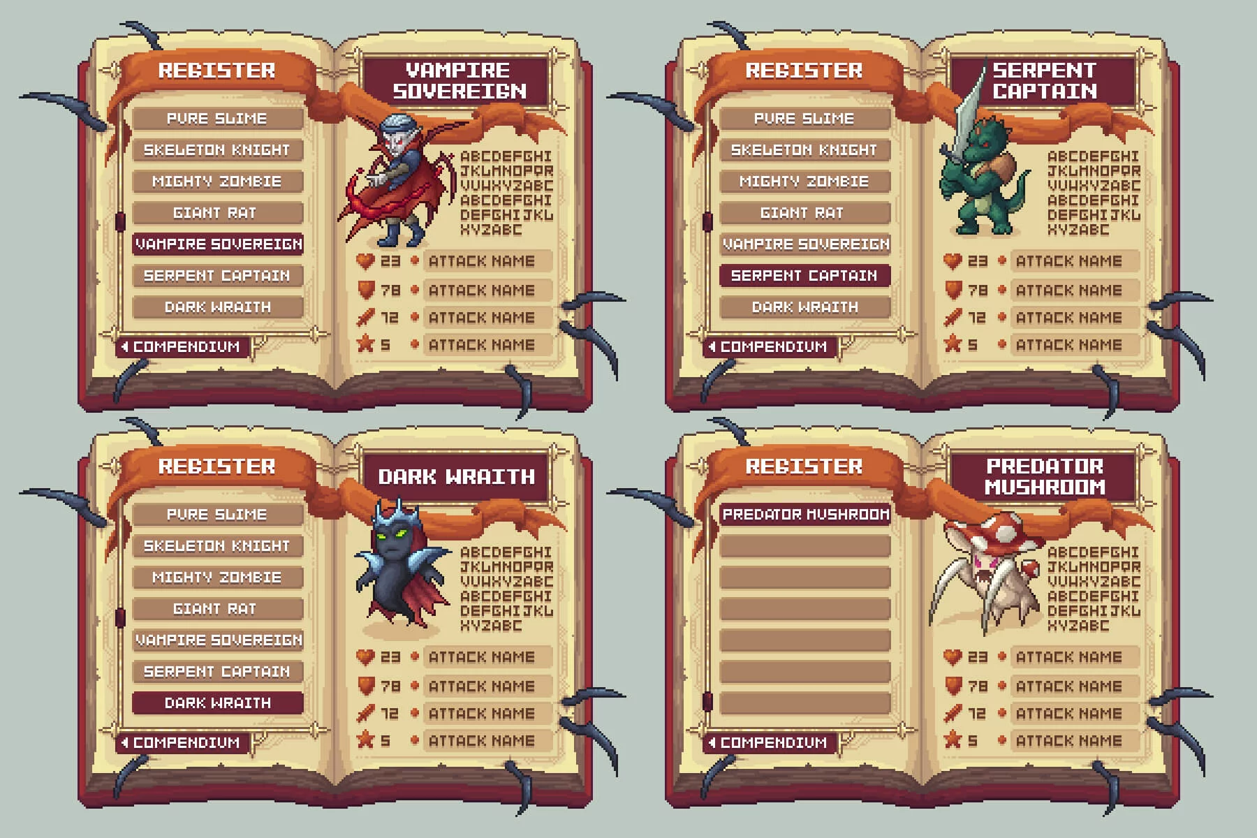 Bestiary Book Pixel Art Asset Pack