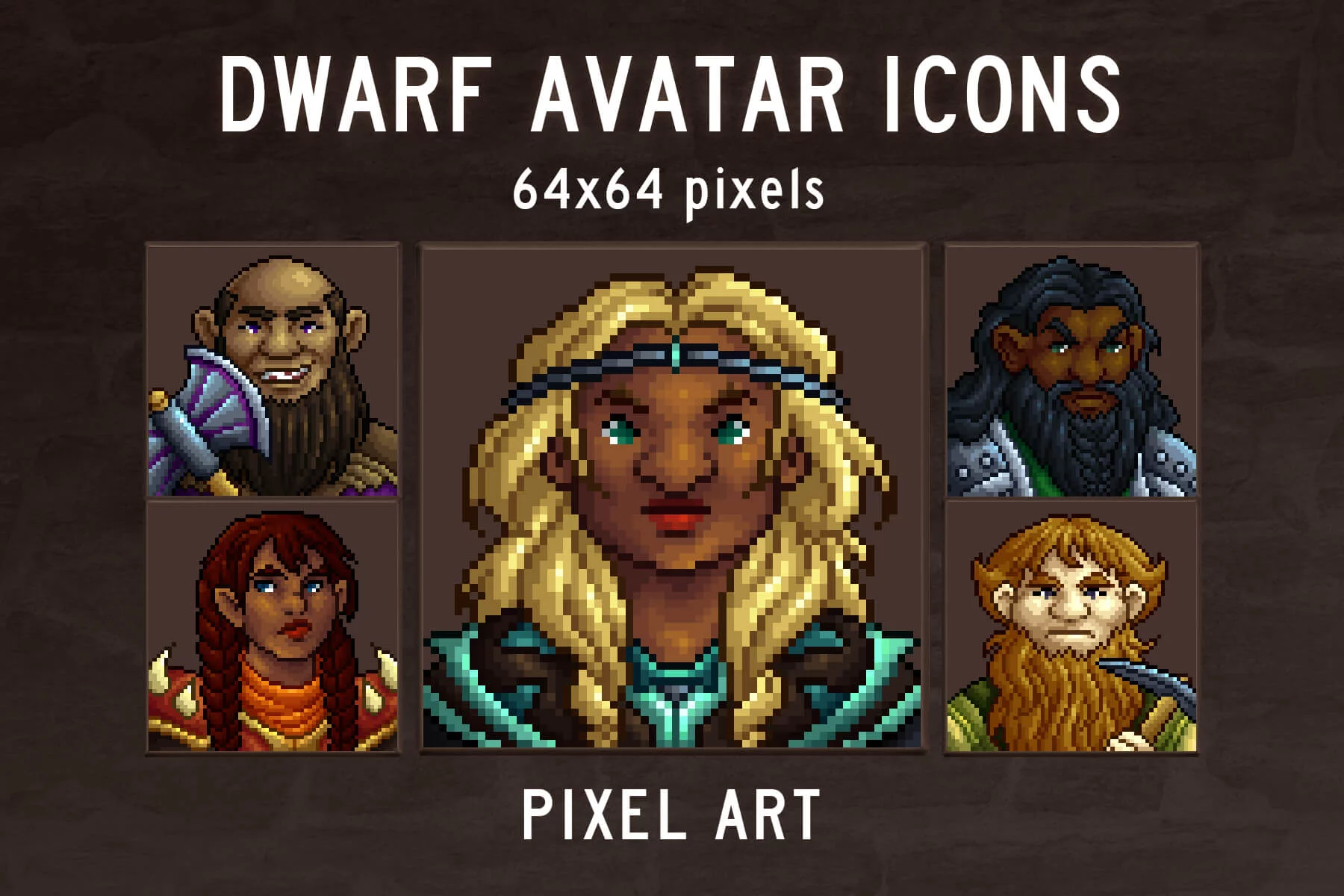 Dwarf Avatars 64×64 Pixel Icon Pack