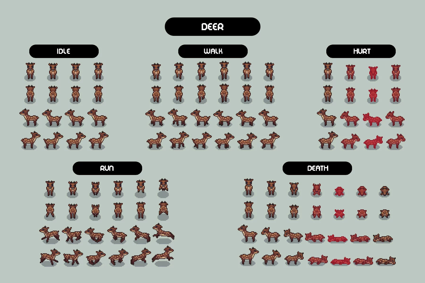 Top-Down Hunt Animals Pixel Sprite Pack