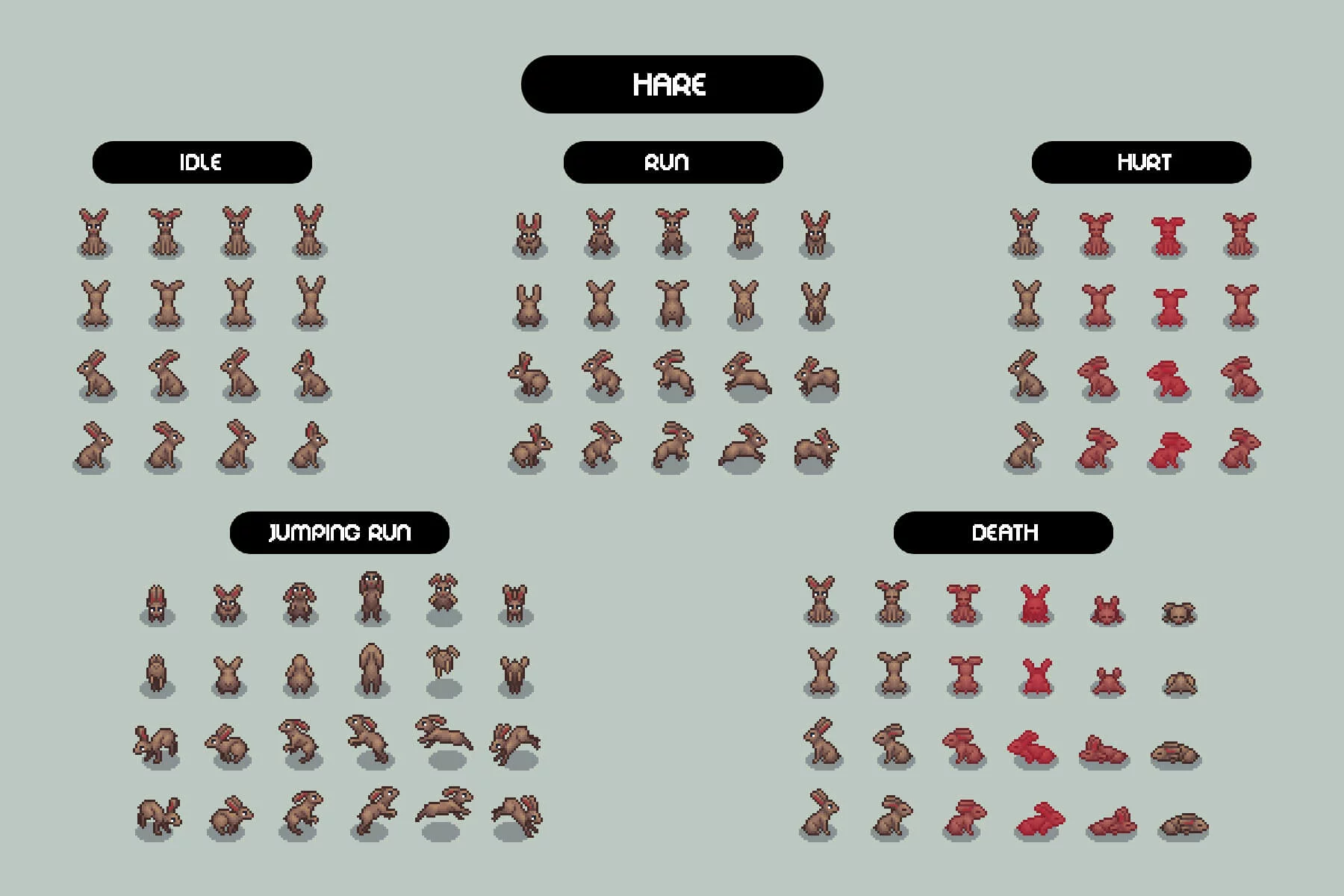 Top-Down Hunt Animals Pixel Sprite Pack
