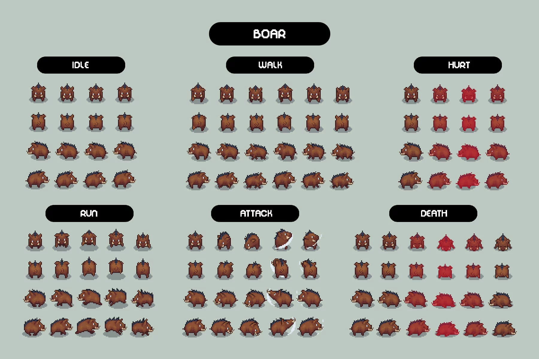 Top-Down Hunt Animals Pixel Sprite Pack