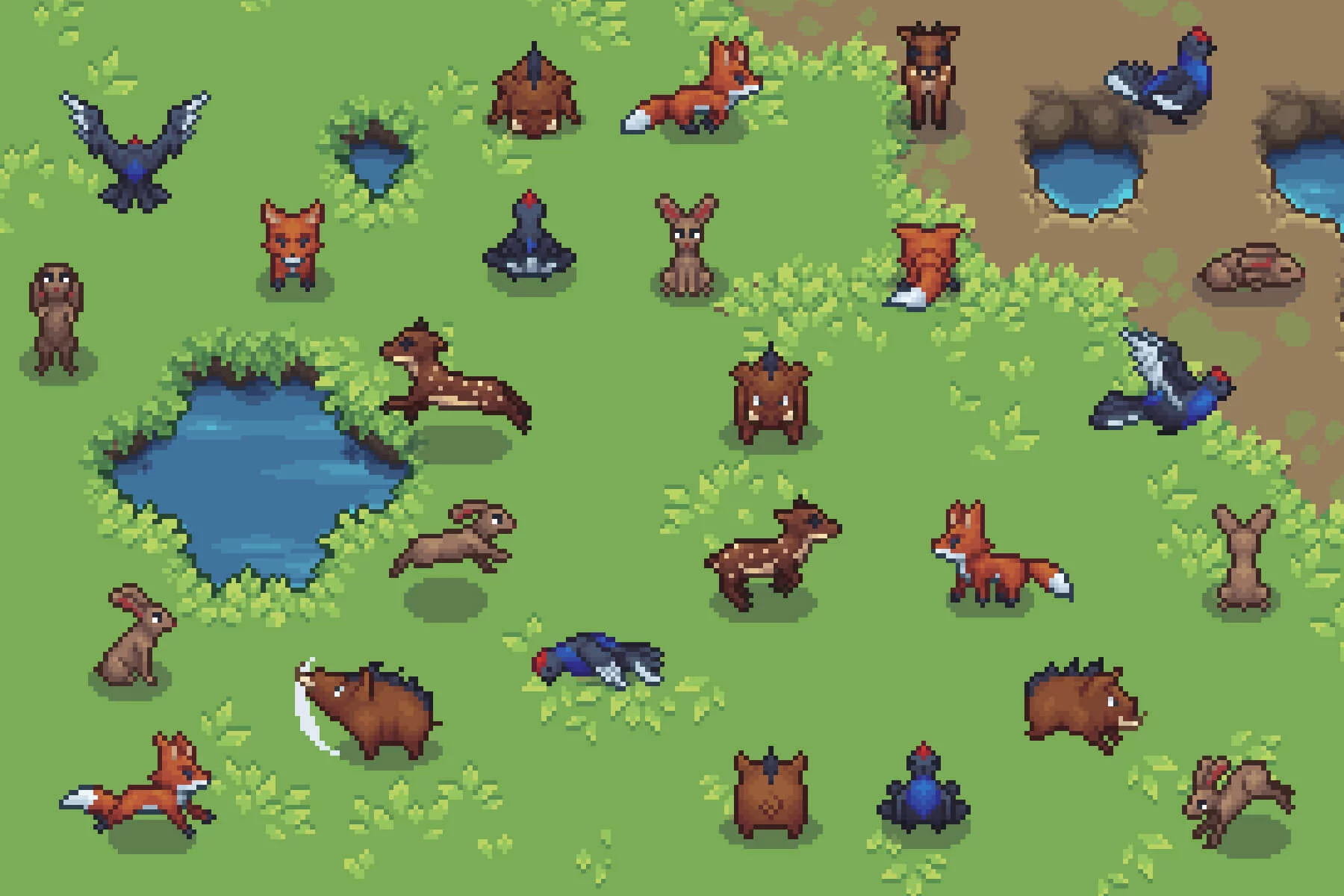 Top-Down Hunt Animals Pixel Sprite Pack
