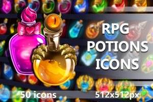 RPG药水图标合集：50款高品质魔法药水与饮品素材