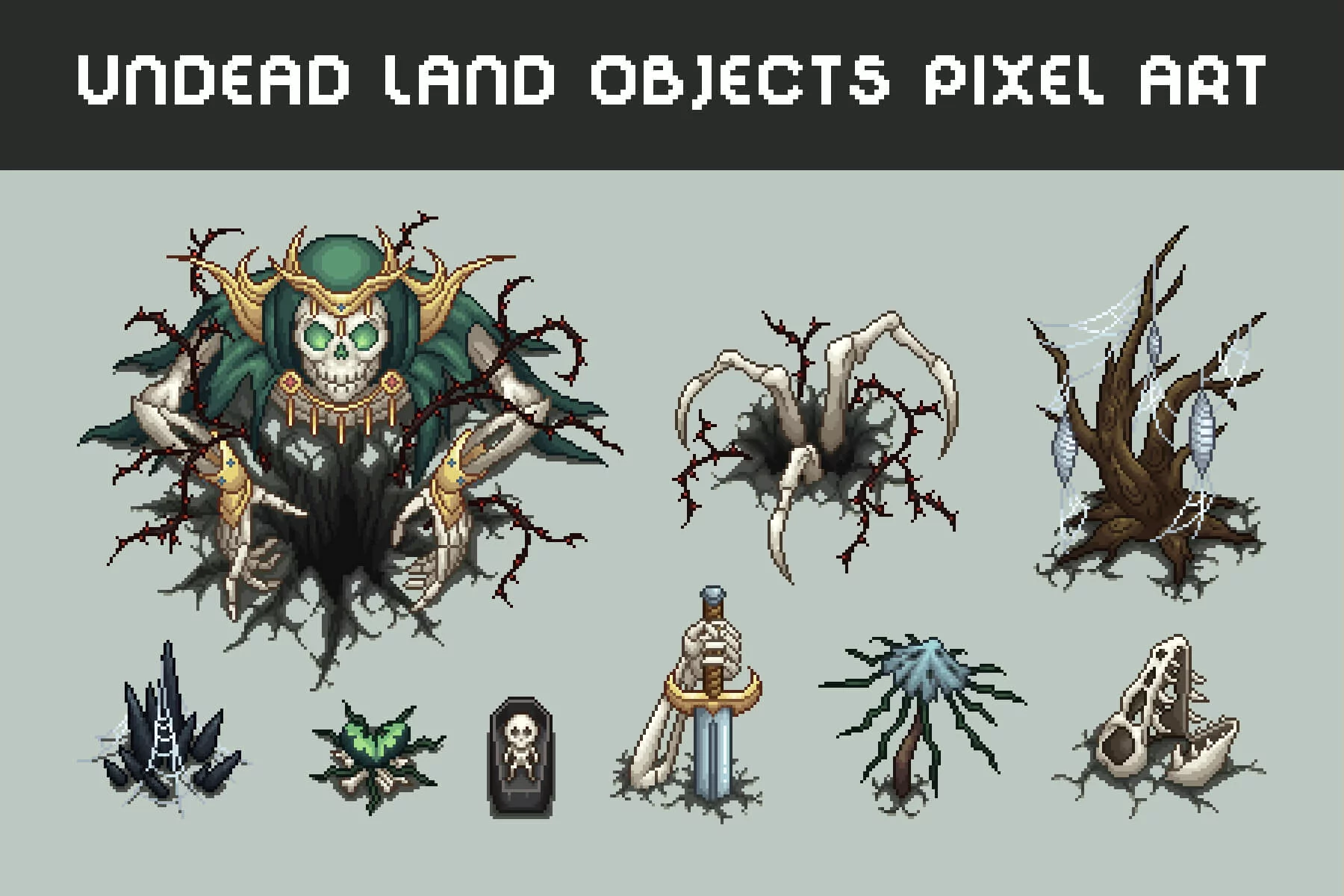 The Top-Down Undead Land Objects Pixel Art