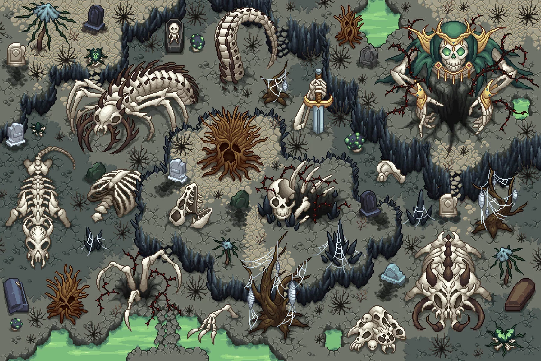 The Top-Down Undead Land Objects Pixel Art