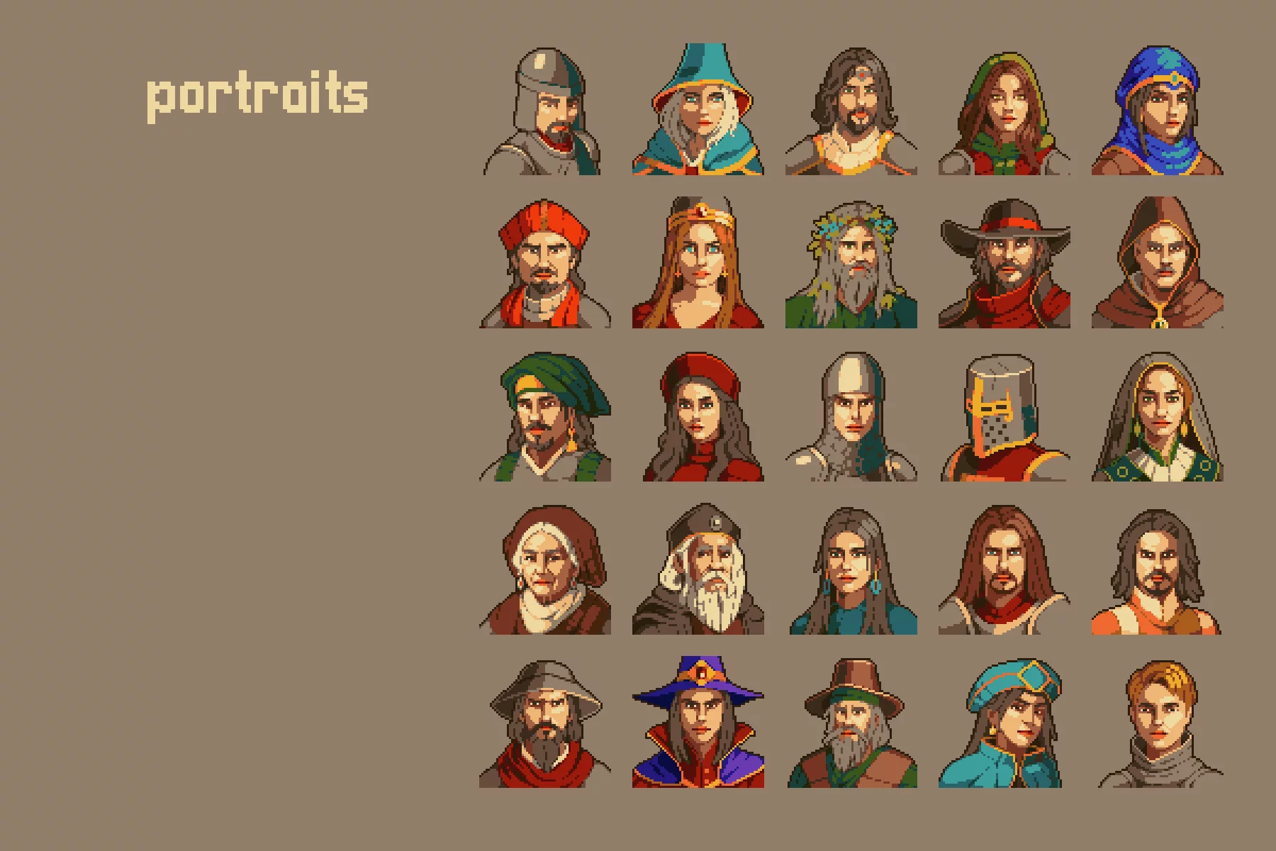 64×64 Medieval Pixel Character Portraits