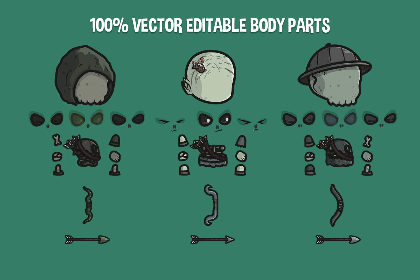 Undead Archer Chibi Game Character Sprites