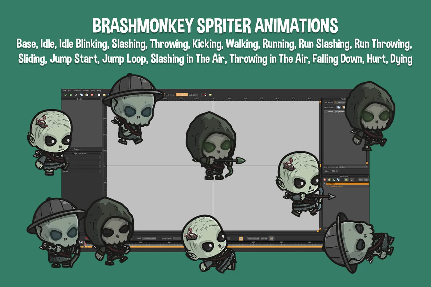 Undead Archer Chibi Game Character Sprites