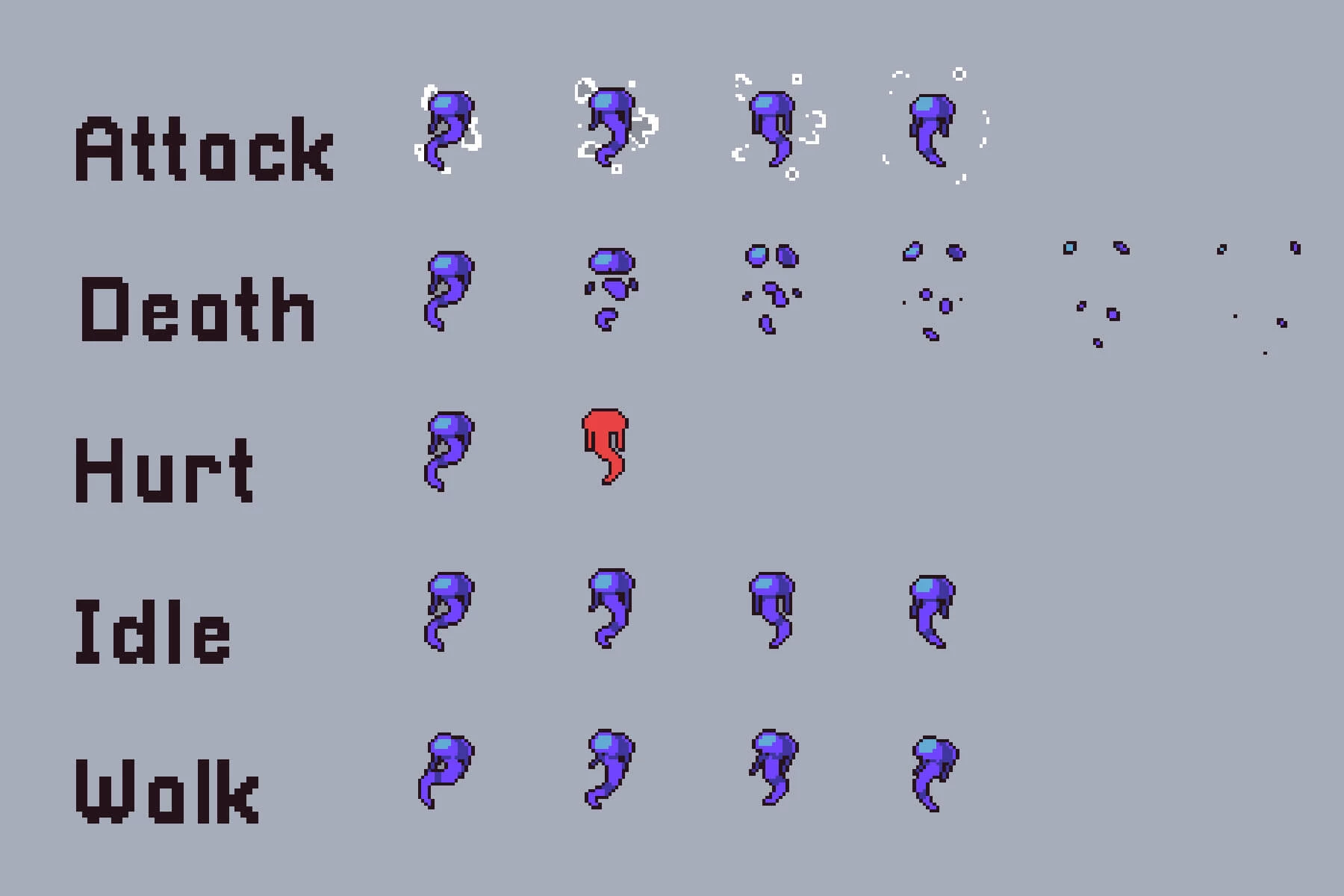 Octopus, Jellyfish, Shark and Turtle Sprite Pixel Art